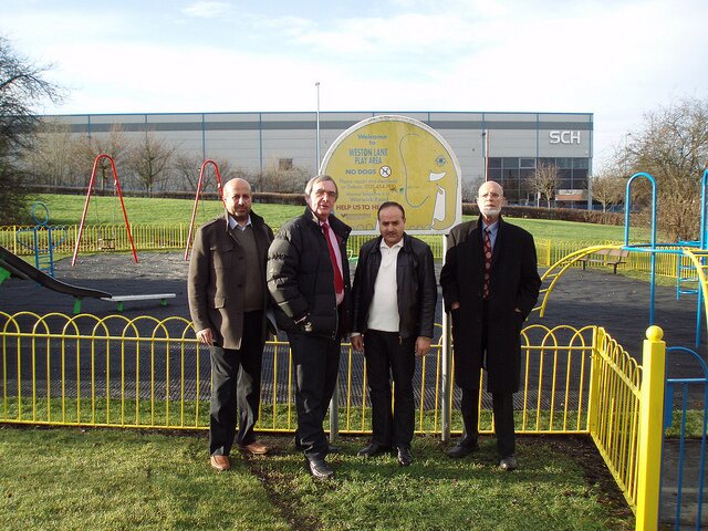 Roger Godsiff with Cllrs Rehman and Fazal at the Weston Lane Play Area which was improved with a non-slip surface.
