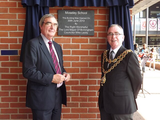 Roger and the Lord Mayor at the opening of Moseley School on Sunday 30th June 2013.
