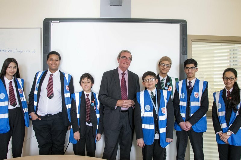With students at Moseley School after talking at a school event, March 2019.